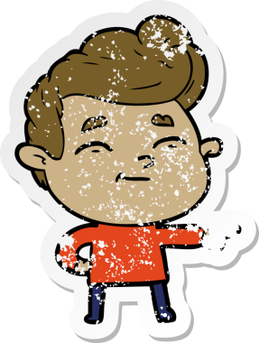 Bir insan tarafından çizilmiş mutlu bir çizgi film karakterinin sıkıntılı çıkartması.