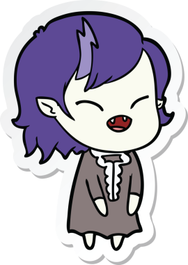 Bir insan tarafından çizilmiş, gülen vampir bir kızın çıkartması.