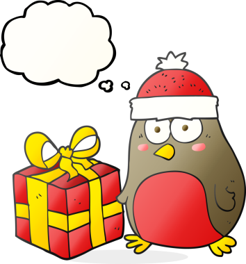 Bir insan tarafından çizilmiş serbest çizim balon karikatür noel robini.