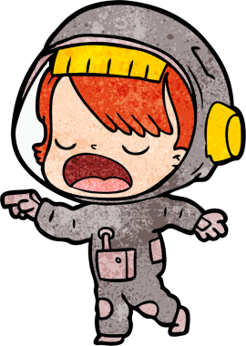 Bir insan tarafından çizilmiş konuşan astronot çizgi filmi.