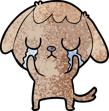 Bir insan tarafından çizilmiş şirin bir çizgi film köpeği ağlıyor.