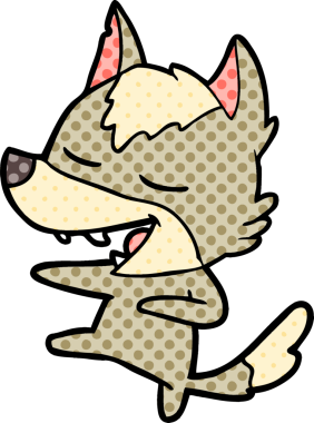 Bir insan tarafından çizilmiş gülen bir kurt.