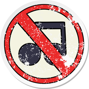 Sevimli bir karikatürün sıkıntılı çıkartması. Bir insan tarafından çizilmiş müzik işareti yok.