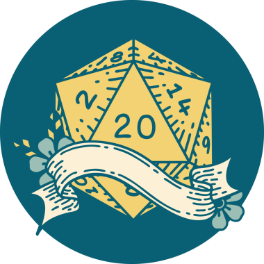 Retro Dövme Biçimi Doğal 20 D20 zar bir insan tarafından çizildi