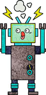 Bir insan tarafından çizilmiş bir robotun retro grunge dokusu