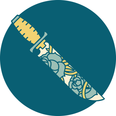 Bir hançerin ve bir insanın çizdiği çiçeklerin ikonik dövme şekli.