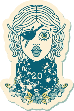 Retro Dövme Tarzı Bir insan tarafından çizilmiş doğal yirmilik zarlı düzenbaz karakter