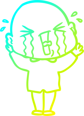 Bir insan tarafından çizilmiş, ağlayan kel bir adamın çizdiği soğuk çizgi.