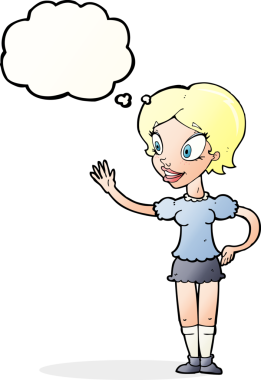 Bir insan tarafından çizilmiş düşünce balonlu bir kadın.