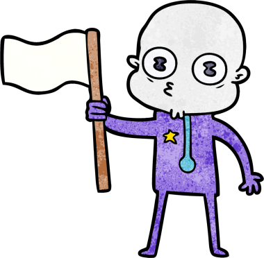 bir insan tarafından çizilmiş bayraklı garip kel uzay adamı.