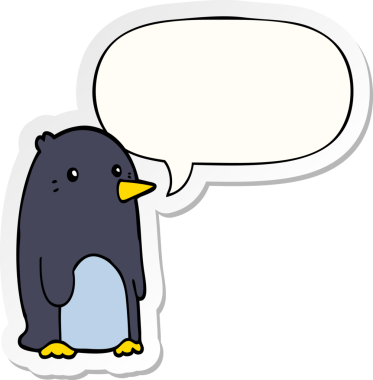 Bir insan tarafından çizilmiş konuşma balonu çıkartmalı penguen çizgi filmi.