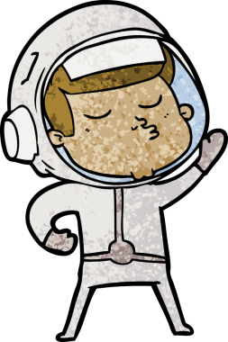 Bir insan tarafından çizilmiş kendine güvenen bir astronot çizgi filmi.