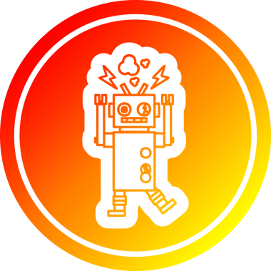 arızalı robot dairesel simgesi bir insan tarafından çizilmiş sıcak gradyan bitiş