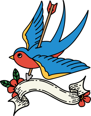 Geleneksel dövme, bir insan tarafından çizilmiş bir kırlangıç sancağıyla