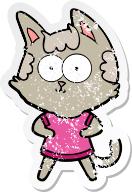 Bir insan tarafından çizilmiş mutlu çizgi film kedisinin sıkıntılı çıkartması.