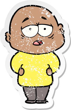 Bir insan tarafından çizilmiş yorgun ve kel bir adamın sıkıntılı çıkartması.