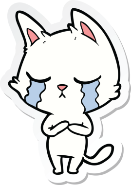 Bir insan tarafından çizilmiş ağlayan çizgi film kedisinin çıkartması.