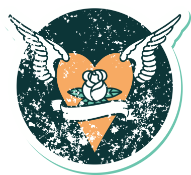 Bir insan tarafından çizilmiş çiçek ve pankartıyla uçan bir kalbin sembolik dövmeli resmi.