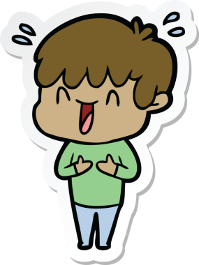 Bir insan tarafından çizilmiş, gülen bir çocuğun çıkartması.