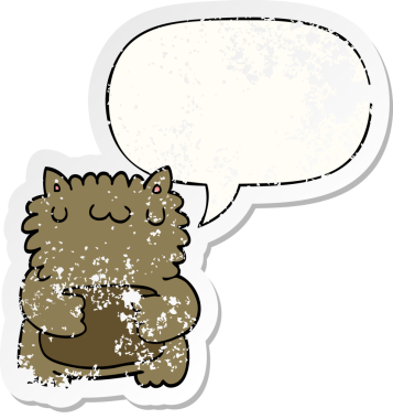 Konuşma baloncuğu olan çizgi film ayısı bir insan tarafından çizilmiş sıkıntılı eski bir çıkartma