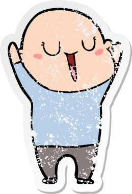 Bir insan tarafından çizilmiş mutlu, kel bir adamın sıkıntılı çıkartması.