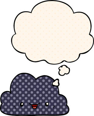 Bir insan tarafından çizilmiş çizgi roman tarzında düşünce baloncuğu olan şirin bir çizgi film bulutu.