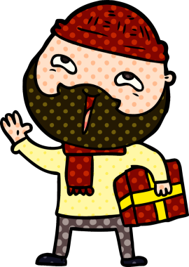 Bir insan tarafından çizilmiş mutlu sakallı bir adam.