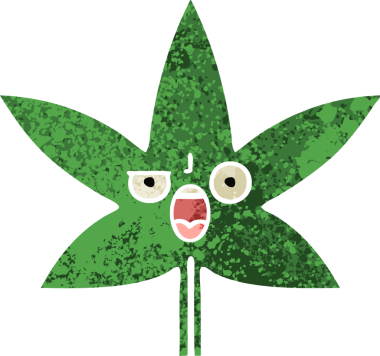 Bir insan tarafından çizilmiş marihuana yaprağının retro çizim tarzı karikatürü