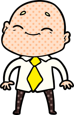 Bir insan tarafından çizilmiş mutlu, kel adam.