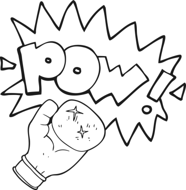 Bir insan tarafından çizilmiş siyah beyaz karikatür boks eldiveni.