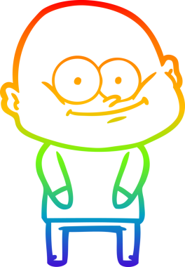 Gökkuşağı gradyan çizgi çizimi bir insan tarafından çizilmiş kel bir adamın çizimi