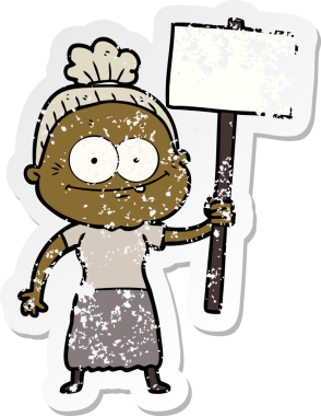 Bir insan tarafından çizilmiş mutlu, yaşlı bir kadının sıkıntılı çıkartması.