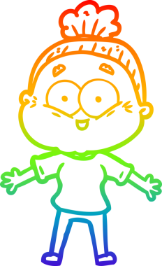 Gökkuşağı gradyan çizgi çizimi Bir insan tarafından çizilmiş mutlu yaşlı kadın