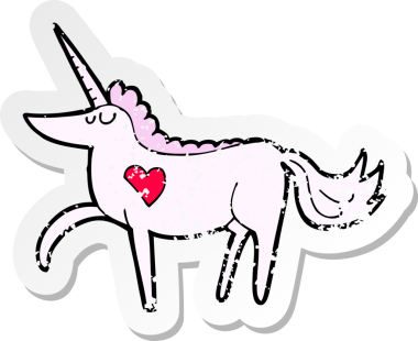 Bir insan tarafından çizilmiş bir tek boynuzlu atın gerilimli çıkartması.