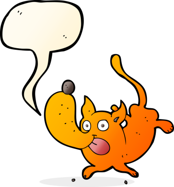 Bir insan tarafından çizilmiş konuşma balonlu komik bir köpek.