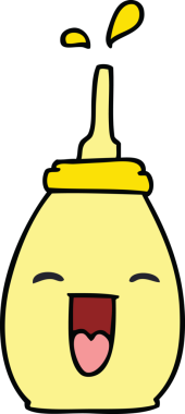 Bir insan tarafından çizilmiş garip bir çizgi film. Mutlu bir hardal şişesi.