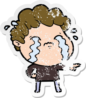 Bir insan tarafından çizilmiş ağlayan bir karikatürcünün sıkıntılı çıkartması.