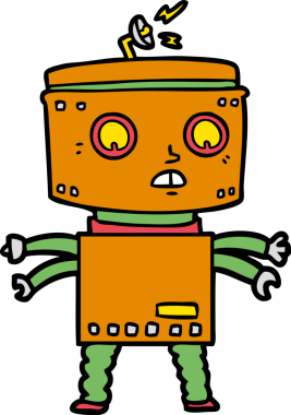 Bir insan tarafından çizilmiş çizgi film robotu