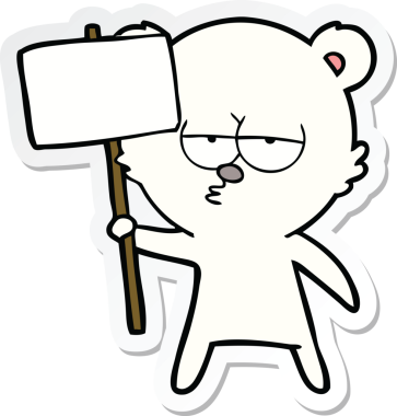 Sıkıcı bir kutup ayısı çizgi filminin çıkartması. Üzerinde insan imzası var.