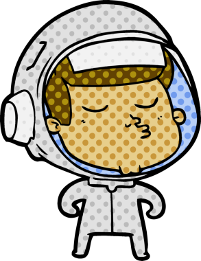 Bir insan tarafından çizilmiş kendine güvenen bir astronot çizgi filmi.