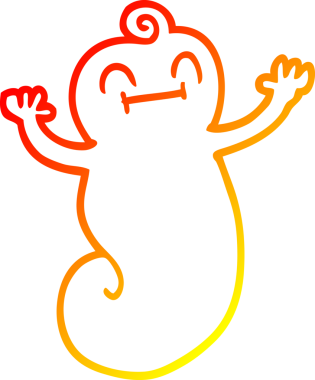 Bir insan tarafından çizilmiş mutlu bir hayaletin sıcak çizgi çizimi.