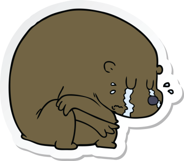 Bir insan tarafından çizilmiş ağlayan çizgi film ayısının çıkartması.