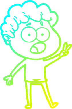 Bir insan tarafından çekilen şaşkınlık içinde soluk soluğa bir çizgi film karakteri çizimi.