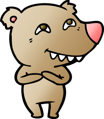 Bir insan tarafından çizilmiş dişleri gösteren çizgi film ayısı.