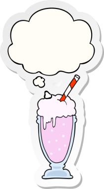 Düşünce baloncuklu karikatür milkshake 'i insan tarafından çizilmiş bir çıkartma gibi.