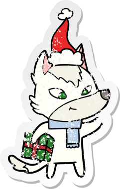 Dost canlısı el, Noel Baba şapkası takan bir Noel Kurdu 'nun kederli çıkartmasını çizdi.