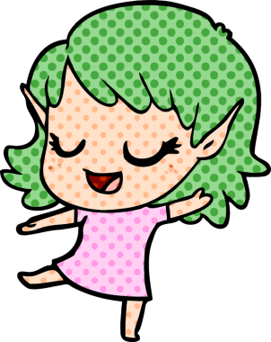 Bir insan tarafından çizilmiş mutlu elf kızı.