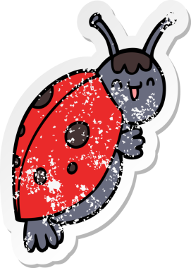 Bir insan tarafından çizilmiş sevimli bir uğur böceğinin sıkıntılı çıkartması.