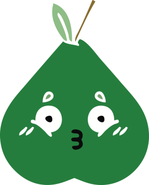 Bir insan tarafından çizilmiş bir armutun düz renkli retro karikatürü