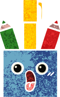 Bir insan tarafından çizilmiş kalem kabının retro illüstrasyon tarzı karikatürü